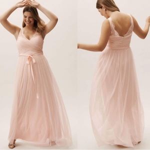 New BHLDN Blush Pink Tulle Ruched Bodice Maxi Gown